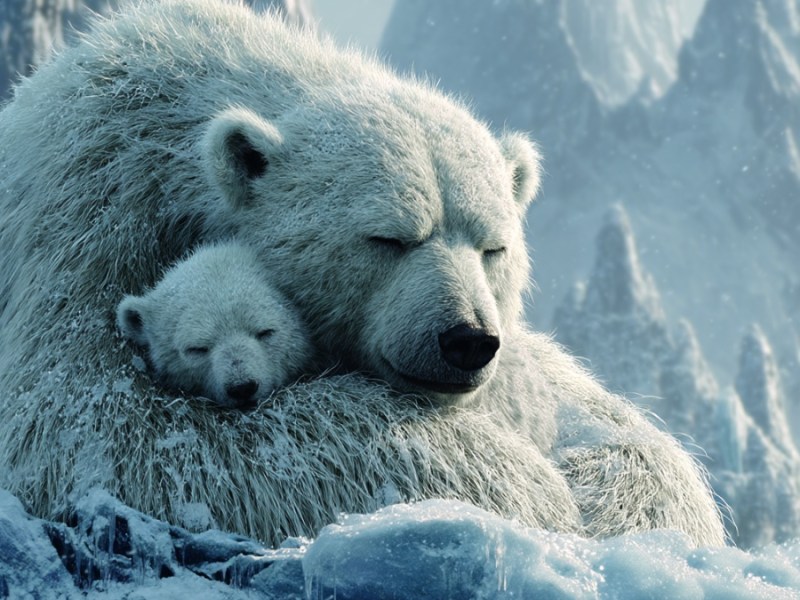 Eisbär mit Nachwuchs. (KI-generiert)