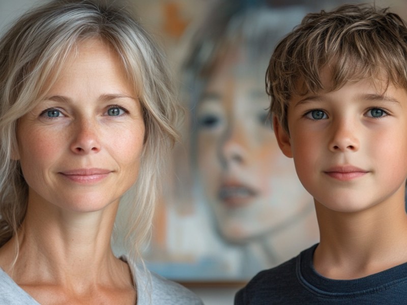 Lehrerin und Schüler. (KI-generiert)
