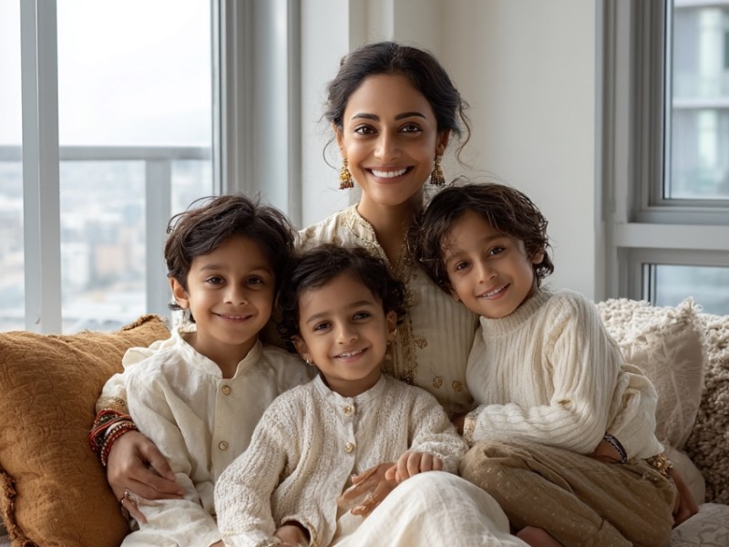 Indische Mutter mit Kindern. (KI-generiert)