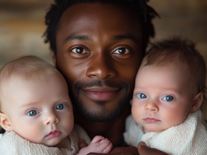Mann hält zwei Babys. (KI-generiert)
