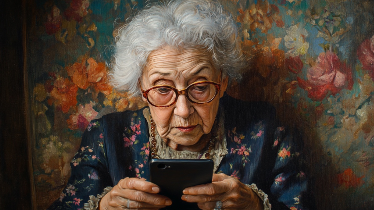 Eine Oma mit Smartphone. (KI-generiert)