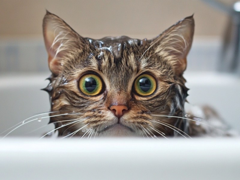 Eine Katze in der Badewanne.