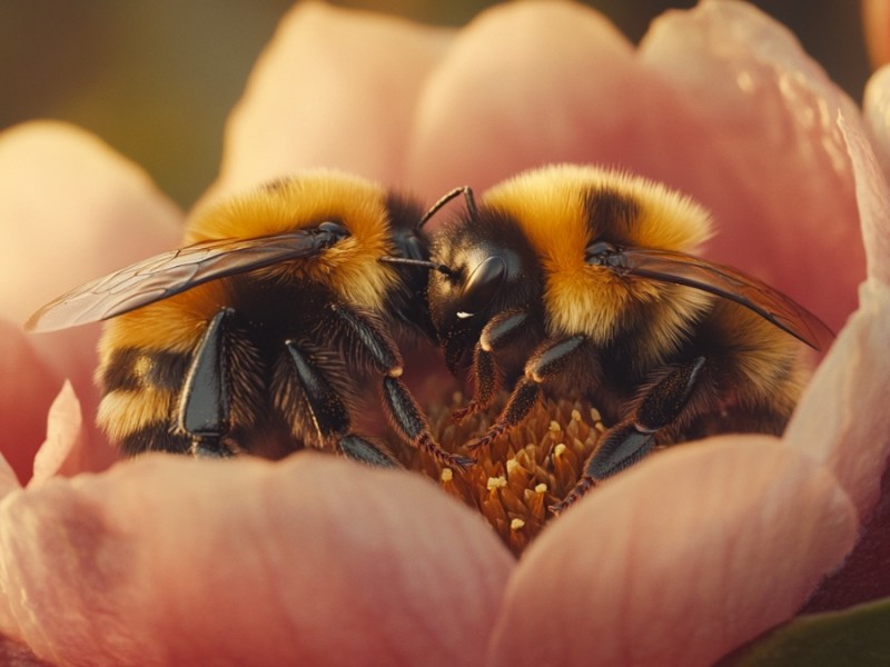 Zwei Bienen in einer Blume. (KI-generiert)