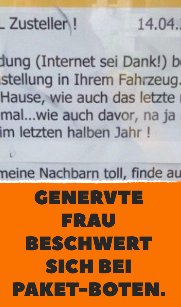 Genervte Frau beschwert sich bei Paket-Boten.